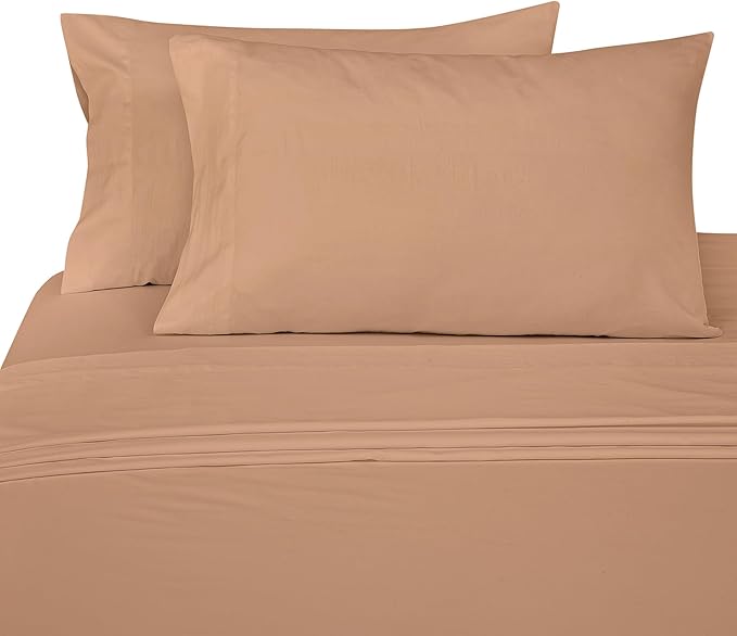 ROYALE LINENS 300 Thread Count 100% Long Staple Combed Cotton Sheet Set - 4 Piece Queen Bed Sheets - 1 Fitted, 1 Flat & 2 Pillow Cases - Soft Cool & Crisp Sheet Set (Queen, Clay)