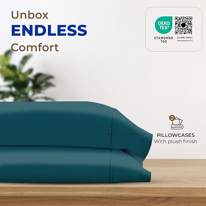 Thread Spread 100% Egyptian Cotton Pillow Cases Queen Size Set of 2 - Luxury 1000 Series Paradise Collection Queen Pillow Cases (Teal), Soft Cooling Sateen Hotel Egyptian Cotton Pillowcases