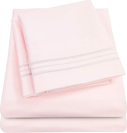 1500 Supreme Collection Extra Deep Pocket Sheets Set - Luxury Soft Bed Sheets, Wrinkle Free, Bedding, Over 40 Colors, 21 inch Extra Deep Pocket, King, Pale Pink