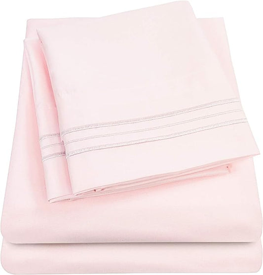 1500 Supreme Collection Extra Deep Pocket Sheets Set - Luxury Soft Bed Sheets, Wrinkle Free, Bedding, Over 40 Colors, 21 inch Extra Deep Pocket, Twin, Pale Pink