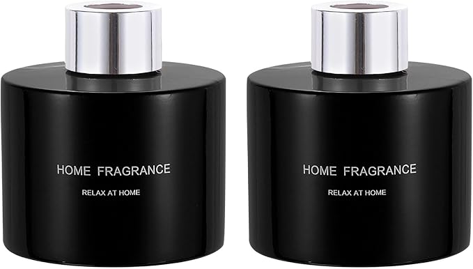 HARFINGTON 2pcs Empty Glass Diffuser Bottle 140ml/4.7oz Refillable Fragrance Accessories Aromatherapy Jar Container for Replacement Reed Diffuser DIY Home Bathroom Black with Silver Tone Cap