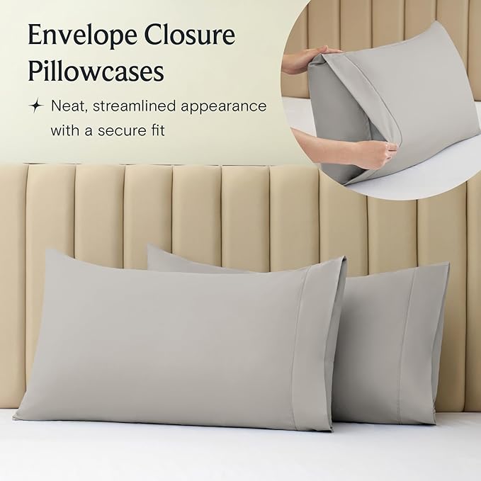 LuxClub 4 PC King Sheet Set, Breathable Luxury Bed Sheets, Deep Pockets 18" Wrinkle Free Cooling Bed Sheets Machine Washable Hotel Bedding Silky Soft - Light Taupe King