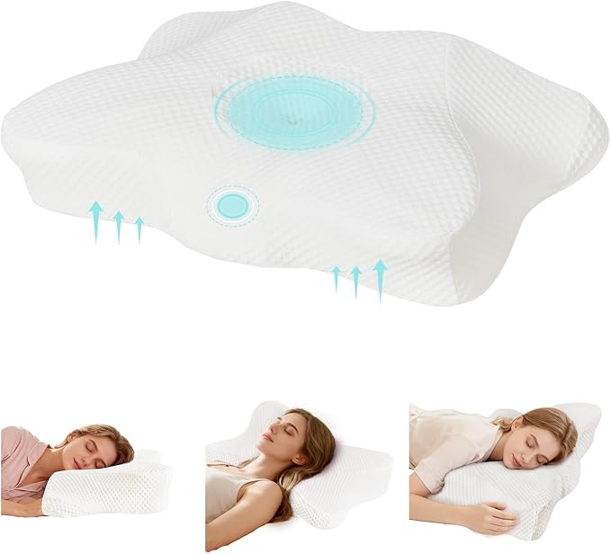 Cervical Neck Pillow, Memory Foam Pillow for Neck Pain Relief, Ergonomic Bed Pillow with Neck Support for Side, Back & Stomach Sleepers, Queen Size, White