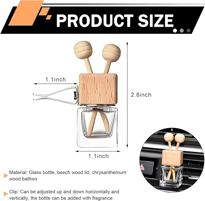 8PCS Empty Car Diffuser Bottle, Refillable Car Air Freshener Vent Clip, Car Air Freshener Diffuser Empty Glass Bottles, Car Scent Diffuser Bottle for Most Vehicles Interior Accessories