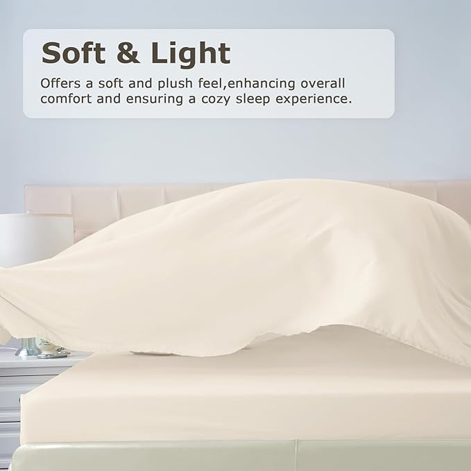 California King Size Bed Sheet Set - 4 Piece Soft Microfiber Sheets with Deep Pockets, Cooling Technology, and Wrinkle-Free Pillowcase. Hotel-Quality, Durable Bedding, Cream