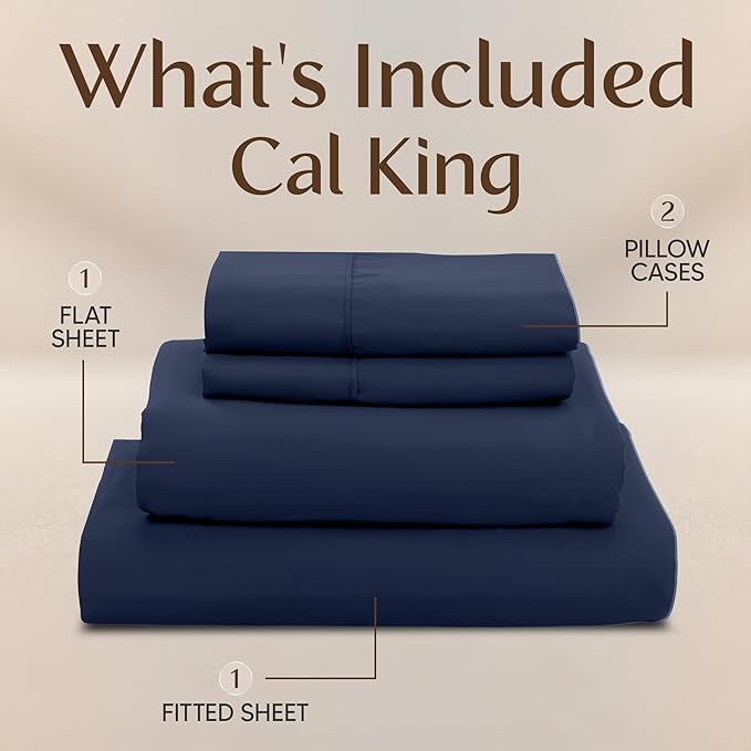 Utopia Bedding California King Size Sheet Set – 4 Piece Bed Sheets, Soft and Breathable Microfiber, Includes 1 Fitted Sheet, 1 Flat Sheet and 2 Pillowcases – Oeko Tex (Navy Blue)