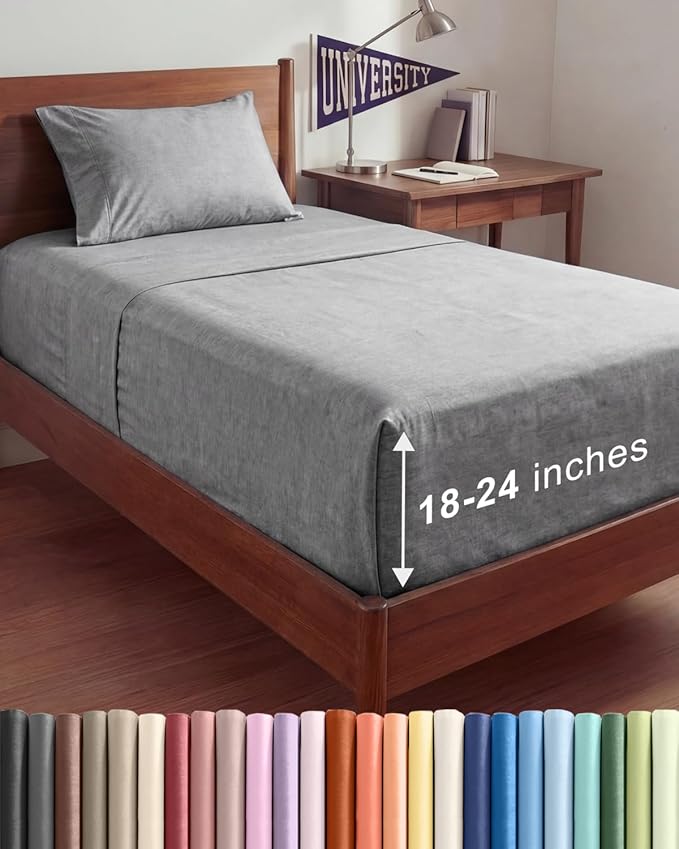 Extra Deep Twin XL Sheet Set - 3 Piece Breathable & Cooling Bed Sheets - Easily Fits 18 to 24 inch Mattress - Soft, Wrinkle & Fade Free w/ Extra Deep Pockets - Hotel Luxury Bedding - Heathered Grey