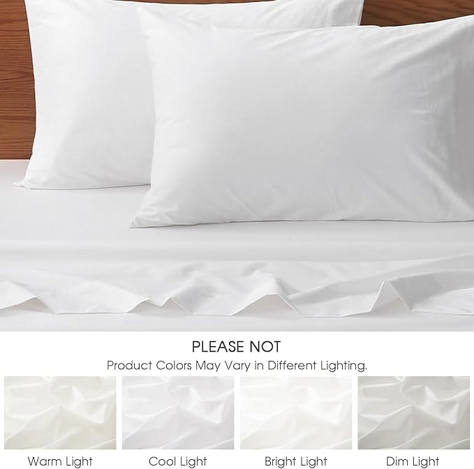 HYPREST Extra Deep Pocket Queen Sheet Set - 100% Cotton, White Hotel Luxury Soft Wrinkle Free Cooling Sheets for Queen Bed Deep Pocket