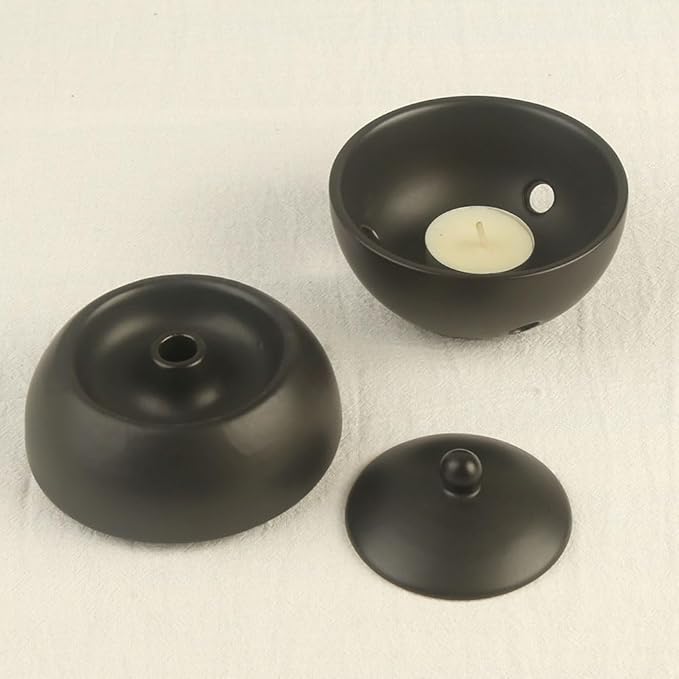 Modern Ceramic Essential Oil Diffuser, Spherical Design, 30ml Capacity, 10cm Height, Multiple Colors Available, 400g Weight (Black)