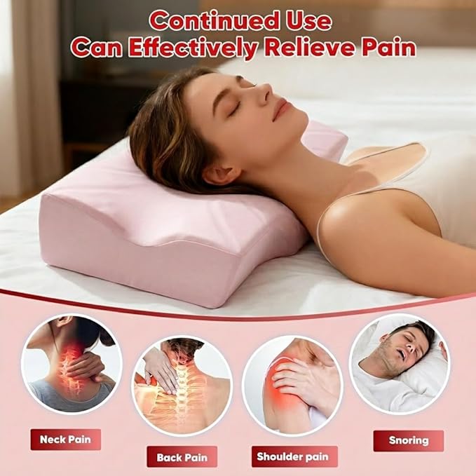 DOBUONO Cervical Neck Pillow - Side Sleeper Pillow for Neck Pain Relief, Odorless Memory Foam Pillow with Cooling Cover & Dual Height, Ergonomic Contour for Neck & Shoulder Support, Pink