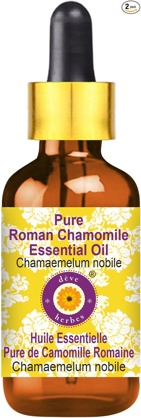 Deve Herbes Pure Roman Chamomile Essential Oil (Chamaemelum nobile) with Glass Dropper Steam Distilled 100ml (3.38 oz)