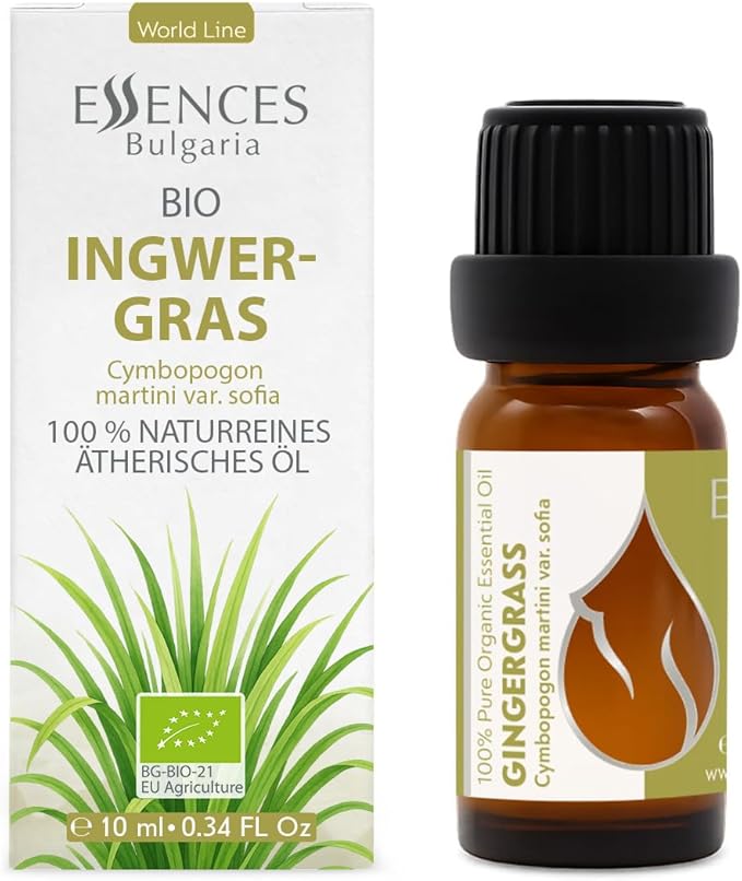 Essences Bulgaria Gingergrass Essential Oil 10ml (0.34 Fl Oz) | Cymbopogon Martini | 100% Pure and Natural | Undiluted | Aromatherapy | Cosmetics | Non-GMO | Cruelty-Free