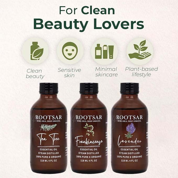 Tea Tree, Frankincense & Lavender Essential Oils Set – 100% Pure Aromatherapy & Skin Care Oils for Cleansing, Relaxation & Radiant Looking Skin – Premium Clean Beauty Essential Oil Trio