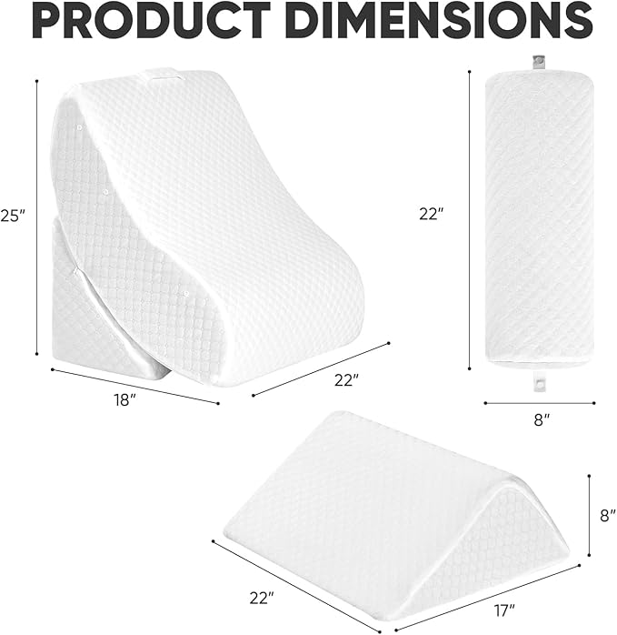 OAISZ 4 PCS Wedge Pillow Set for After Surgery, Memory Foam Orthopedic Bed Wedge Pillow Set, Adjustable Bed for Sleeping, Acid Reflux Relief, Post Surgery Recovery, Back Support, Leg Elevation, White
