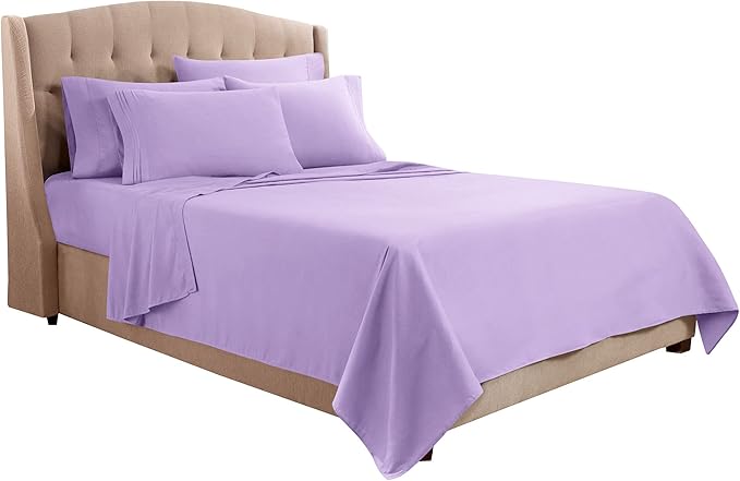 Clara Clark Flex Top King Sheets, 6 Piece Set - Hotel Luxury Sheets for Top Split King Bed, Super Soft Bedding Set, Head Split King Lavender