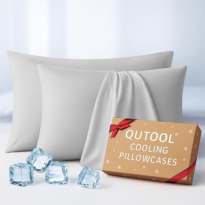 Luxury Cooling Pillowcases Queen Size 2 Pack, Q-Max>0.4 Cool Touch for Hot Sleepers&Night Sweats Beauty Sleep Anti-Frizz, Softer Than Silk Pillowcover Oeko-TEX Certified Grey