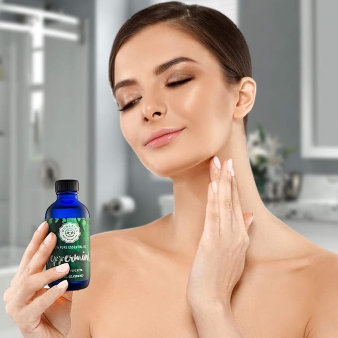 Woolzies Peppermint Essential Oil 4 Fl Oz 100% Pure Organic Therapeutic Undiluted Aromatherapy Mint Oil for Diffusers Humidifiers Topical Use for Hair Growth Skin Headaches Muscle Pain