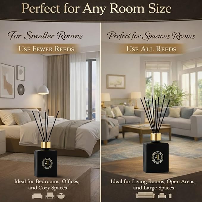 Reed Diffuser - Fragrance Diffuser for Home - 5 oz. Oil Diffuser Sticks - Bathroom Diffuser Set- Oil Diffuser Reeds - Scent Sticks in Oil-Office Smell Good Stuff (Black, Rustic Amber)