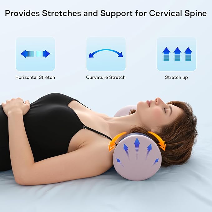 Neck Roll Pillow - Cooling Cover Round Neck Pillow for Sleeping - Memory Foam Cervical Roll Pillow - Ergonomic Bolster Pillow for Neck, Leg, Back, Yoga, Relaxing (Blue Purple)