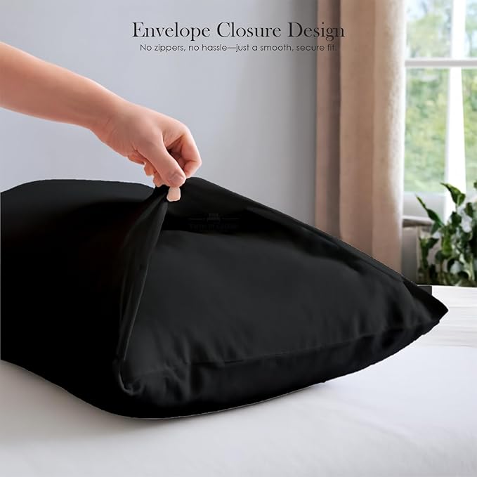 400 Thread Count 100% Egyptian Cotton Queen Size Pillowcases Set of 4, Soft & Breathable Sateen Weave, Envelope Closure, Hotel Luxury Bed Linen, Durable & Fade Resistant, 20"x30", Black