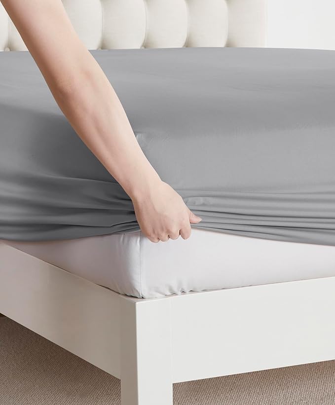 Clara Clark Bed Sheets, Premier 1800 Series Bed Sheet Set, Deep Pocket, Wrinkle, Fade, Stain Resistant, Luxury Soft Bedding Sheets & Pillowcases, Full, Frost Grey