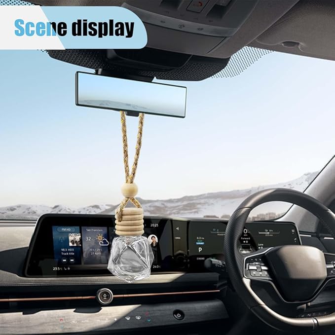 5PCS Hanging Car Rear View Mirror Charm - 8ml Empty Glass Bottle Pendant Automobile Interior Decoration for Rearview Mirror Ornament (Diamond)