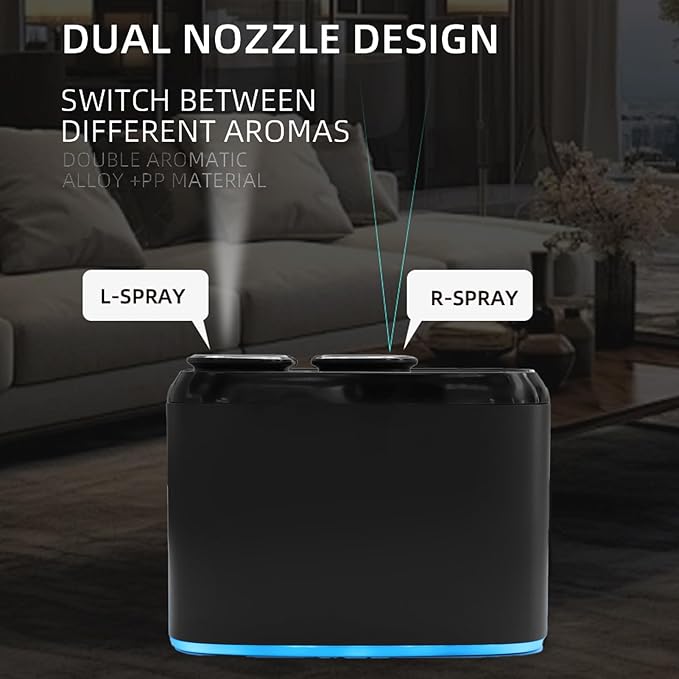 Diydeg Electric Fragrance Diffuser, Dual Nozzle Mist Aromatherapy Machine Low Noise Scent Diffuser with APP with Ambient Light for Hotel Conference Room Bedroom Office
