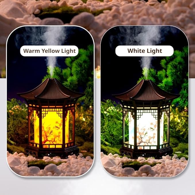 Zen Pavilion Lantern Aroma Diffuser & Night Light,160ml Essential Oil Diffuser with 2 Mist Modes,Japanese Style Zen Garden Humidifier,Warm Cool White LED,Quiet Operation for Yoga,Meditation & Sleep