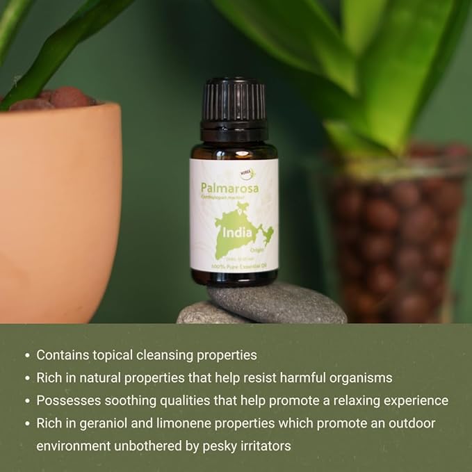 Palmarosa Essential Oil Direct from Norex Flavours India for Skin and Aromatherapy - Aceite de Palmarosa for Candle Scent for Candlemaking and Soaps (15ml)