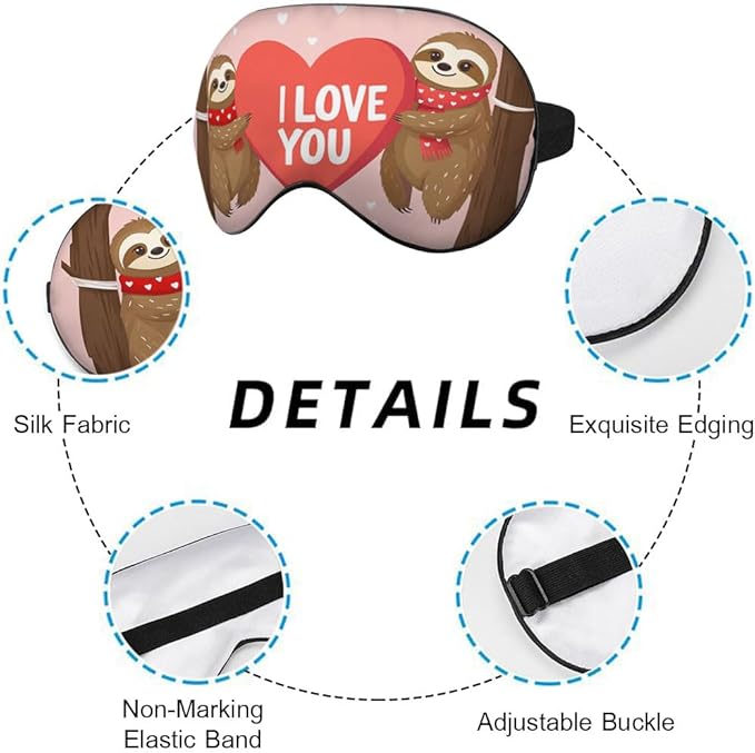 Brown Sloths Eye Mask Sleeping Mask Love Animal Big Red Heart I Love You Sweet Quote Sleep Masks Silky Soft Eye Cover for Women Men Shading Blindfold for Air Travel Sleeping
