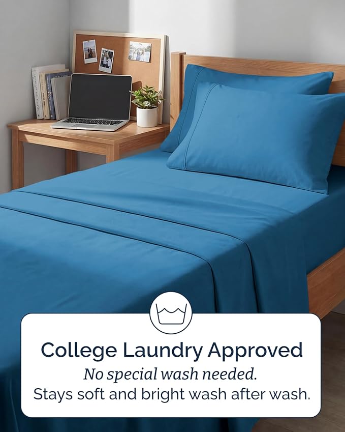 Extra Deep Twin XL Sheet Set - 4 Piece Breathable and Cooling Sheets - Hotel Luxury Bedding for Women, Men, Kids & Teens - Easy & Secure Fit - Soft and Wrinkle Free - Extra Deep Pockets - Denim Blue