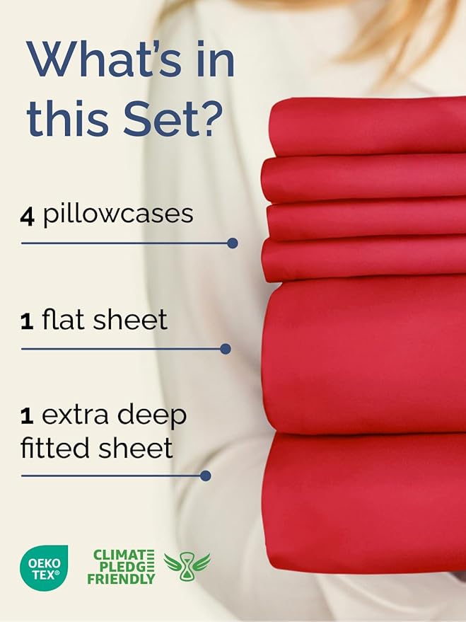 Extra Deep Queen Sheet Set - 6 Piece Breathable and Cooling Sheets - Hotel Luxury Bedding for Women, Men, Kids & Teens - Easy & Secure Fit - Soft, Wrinkle Free and Comfy w/Extra Deep Pockets - Red