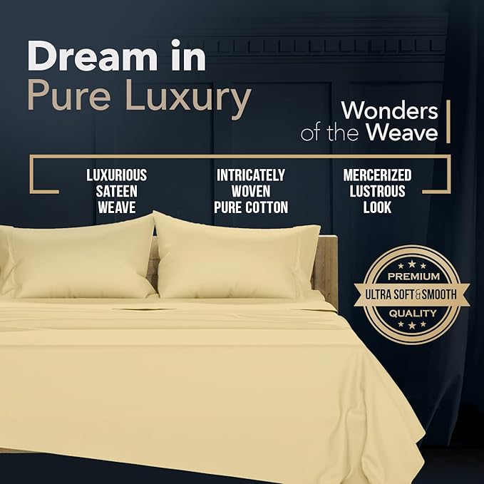TEXAS LINEN CO. 100% Egyptian Cotton King Size Sheets Set - Luxury 1500 Series Egyptian Cotton Sheets King Size, 17" Deep Pocket, Soft, Cooling Sateen Weave Hotel Quality Bedding Set - Beige