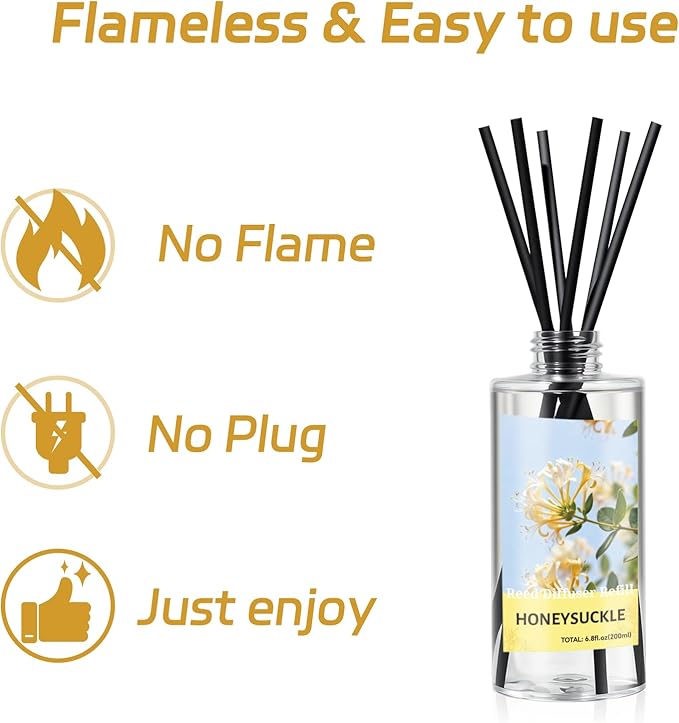 SCENTORINI Reed Diffuser Oil Refill, Honeysuckle Essential Oil 6.76 Fl Oz, Natural Long Lasting Aromatherapy Fragrance Oil for Home Bedroom Bathroom Office Spa Air Freshener Home Decor