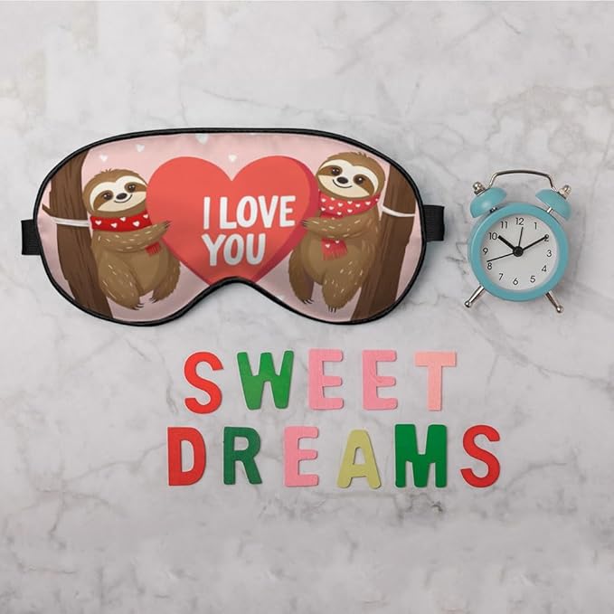 Brown Sloths Eye Mask Sleeping Mask Love Animal Big Red Heart I Love You Sweet Quote Sleep Masks Silky Soft Eye Cover for Women Men Shading Blindfold for Air Travel Sleeping