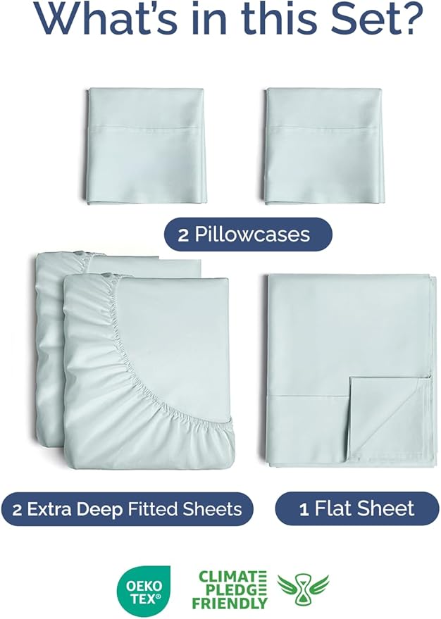 Extra Deep Split King Sheet Set - 5 Piece Breathable & Cooling Bed Sheets - Easily Fits 18 to 24 inch Mattress - Ultra Soft, Wrinkle & Fade Free w/ Extra Deep Pockets - Hotel Luxury Bedding - Ice Blue