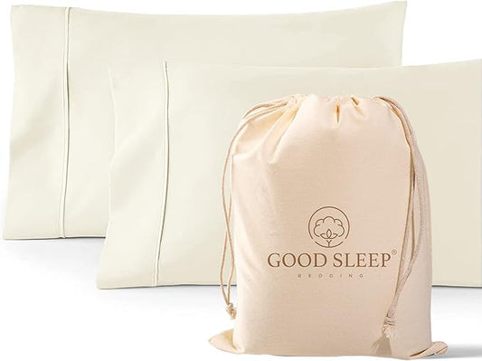 1000 TC Ivory King Pillowcases Set of 2 100% Egyptian Cotton Pillow Cases with Long Staple Cotton & Sateen Weave, Silky Soft Hotel - Like Bed Pillow Covers for Comfy Sleeping, Snug Fit