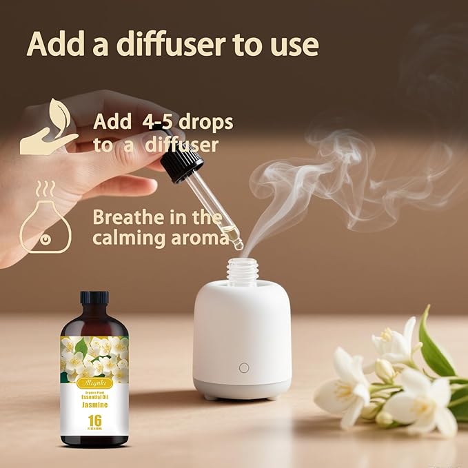 Jasmine Essential Oil – MLYNKL Jasmine Oils 16.33 fl oz for Diffusers, Humidifiers, Massage, DIY Candles, Soap, Cleaning, Home, Yoga, Office, Gifts - 490 ml