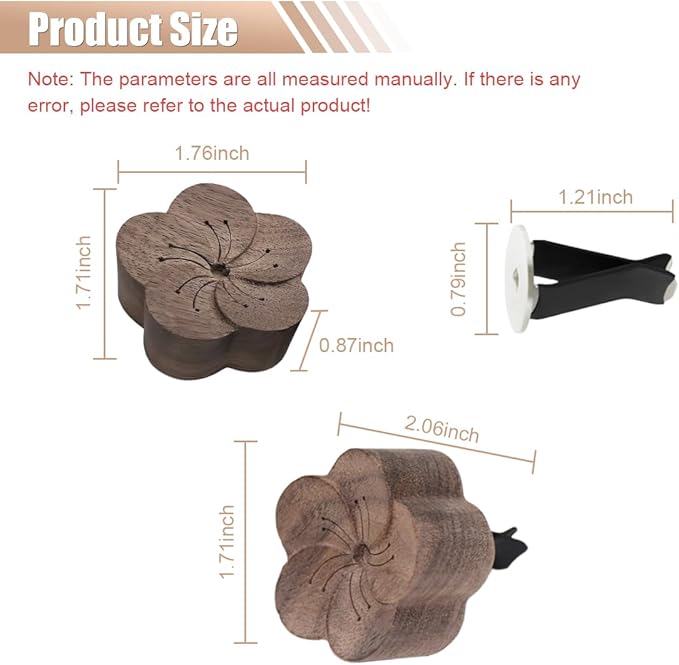 Wood Flower Essential Oil Diffuser, Car Air Vent Clip Aromatherapy Diffuser, Car Diffusers for Essential Oils, Car Diffuser Clip for Car Office Bedroom (Dark-1 Pack)