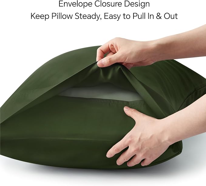 BEDELITE Standard Pillow Cases Set of 2, Rayon Derived from Bamboo, Cooling Pillow Cases for Hot Sleepers & Night Sweats, Breathable Silky Soft Envelope Pillowcases(Olive Green, 20"x26")
