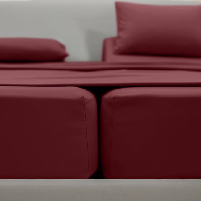 Elegant Comfort Luxurious 1500 Premium Hotel Quality Microfiber Three Line Embroidered Softest 5-Piece Bed Sheet Set, Wrinkle and Fade Resistant, Split King, Burgundy