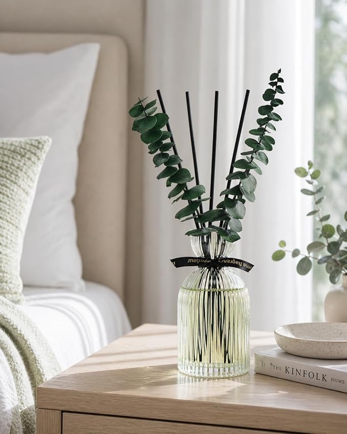 Airkeep Reed Diffuser Set 6.76 oz – Wild Mint & Eucalyptus Home Fragrance with Eucalyptus Sticks – Decorative Glass Bottle for Bathroom, Bedroom & Living Room Décor – Gift Ready