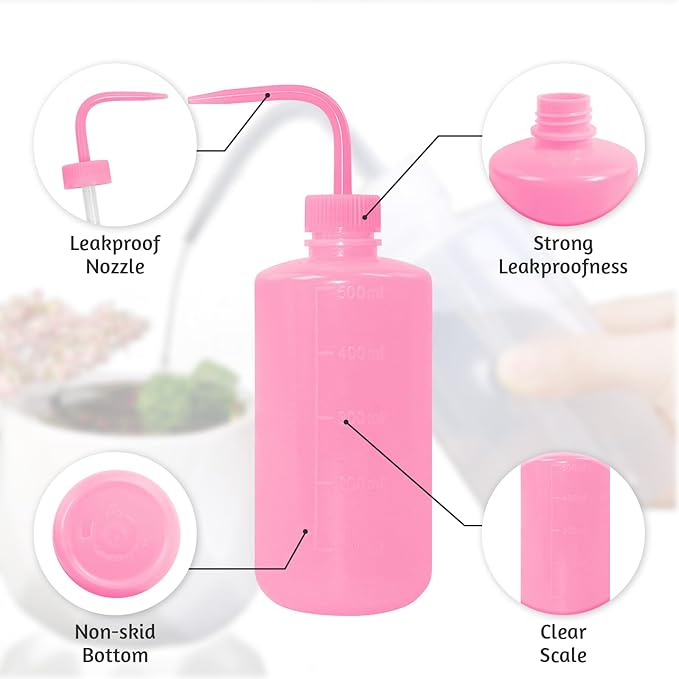 4 Packs Tattoo Wash Bottle Water Squirt Squeeze Diffuser Bottles (Pink, 500ml)