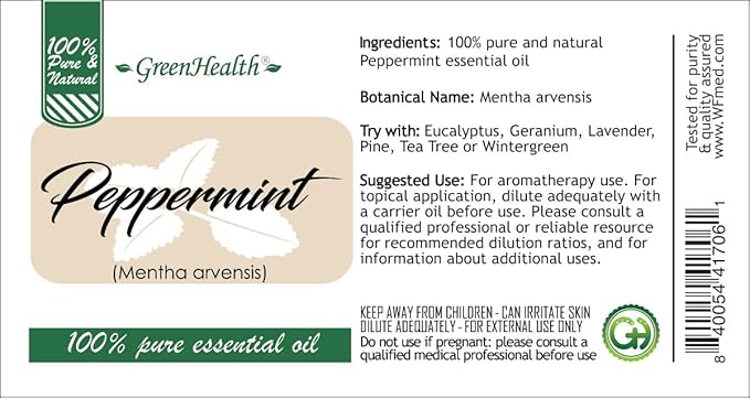 GreenHealth Peppermint Essential Oil – 2 Pack (16 fl oz Each) – 100% Pure & Uncut – Strong Menthol Scent – Aluminum Bottles for Diffusers, Cleaning, DIY Use