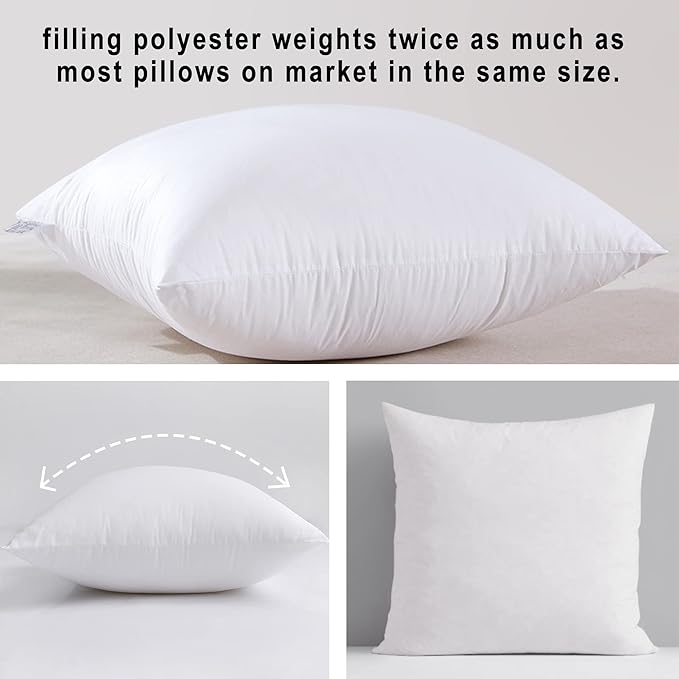 HITO 22x22 Pillow Inserts (Set of 2)- 100% Cotton Covering Down Alternative Throw Pillows White for Couch Bed Sofa