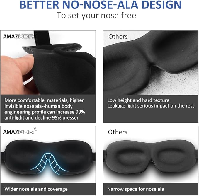 Sleep Mask Invisible Alar Deep Orbit 3D Eye Mask Ultra Lightweight & Comfortable Sleeping Mask for Travel, Nap Shift Works 3 Pack