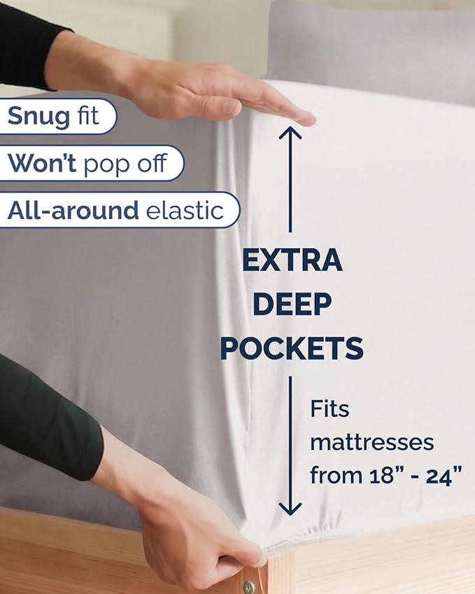 Extra Deep Twin XL Sheet Set - 3 Piece Breathable & Cooling Bed Sheets - Easily Fits 18 to 24 inch Mattress - Ultra Soft, Wrinkle & Fade Free w/ Extra Deep Pockets - Hotel Luxury Bedding - French Grey