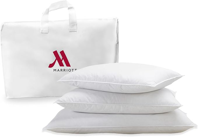Marriott Luxury Hotel Pillows | Queen Size Feather & Down Pillow for Side & Back Sleepers | Plush Dual-Chamber Design, Hypoallergenic & Machine Washable | 2 Pack