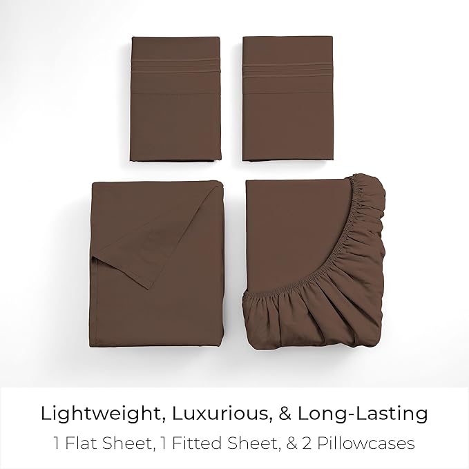 Mellanni Full Sheets Set - 4 PC Iconic Collection Bedding - Hotel Luxury, Extra Soft, Cooling Bed Sheets - Wrinkle, Fade, Stain Resistant (Full, Brown)