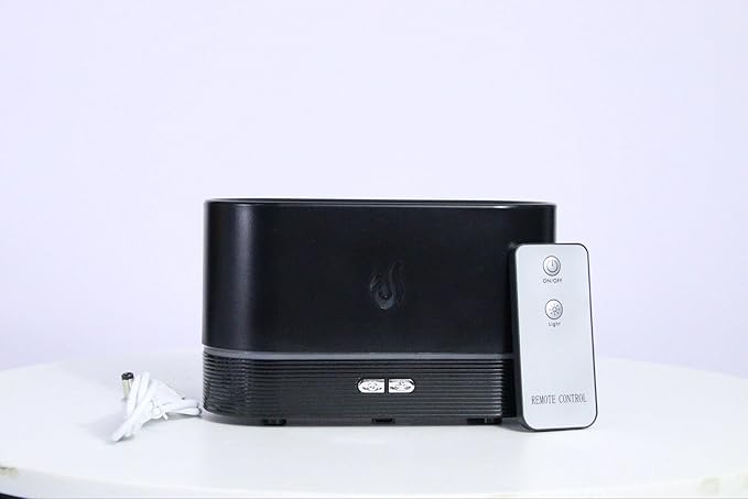 Flame Effect Essential Oil Diffuser, Black, LED Mood Light, 2-Button Control